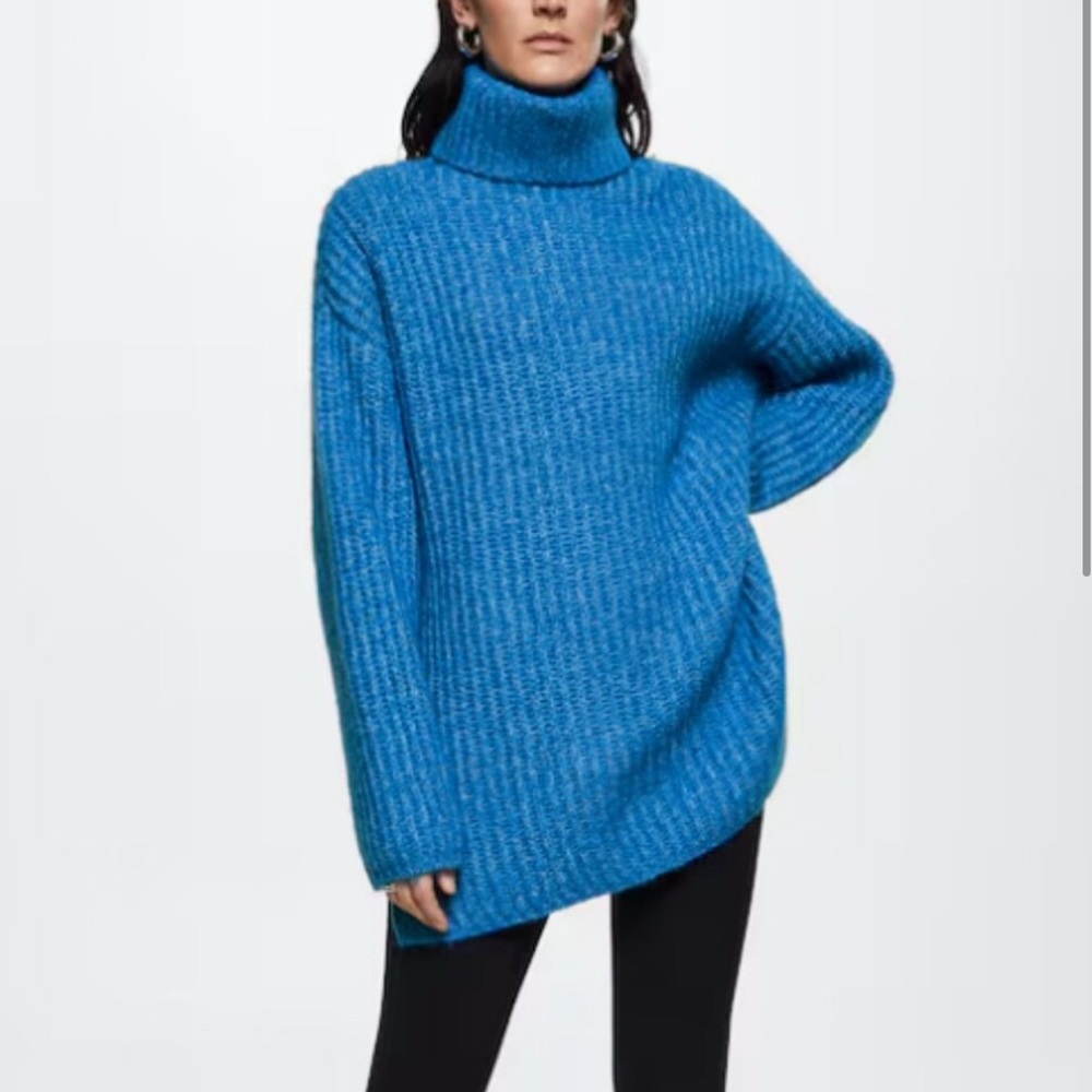 Mango Blue Oversized Turtleneck Sweater
